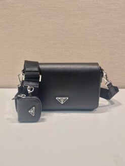 Prada Saffiano Leather Shoulder Bag - Black